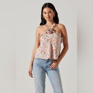 Astr Floral Halter Top - Pink and Cream